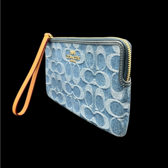 Coach Signature Medium Denim Zip Wristlet - Picture 3 of 6